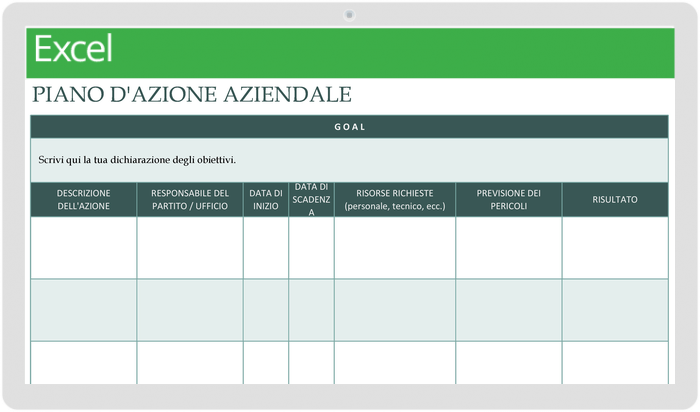 Modello di piano d'azione aziendale