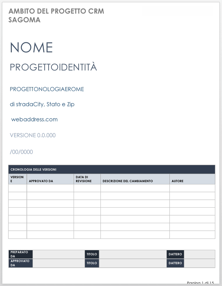 Modello di ambito di progetto CRM