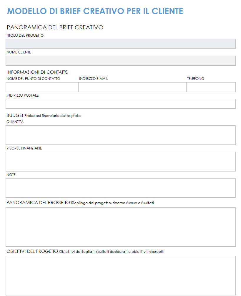 Modello di brief creativo per il cliente