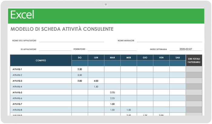 Modello di scheda attività del consulente