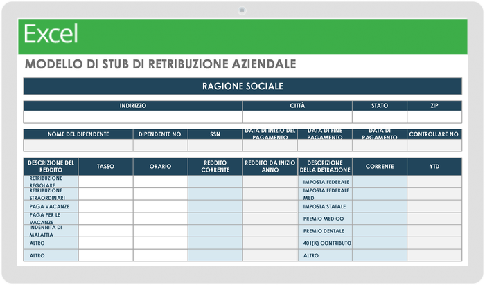 Modello di busta paga aziendale