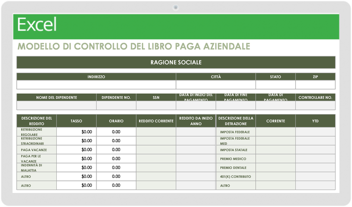 Modello di controllo stipendi aziendali