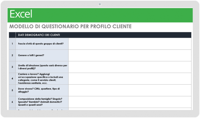 Modello di questionario sul profilo del cliente