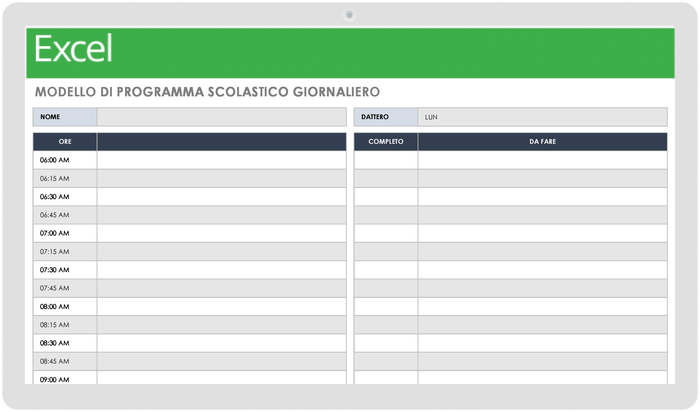 Modello di programma giornaliero della scuola