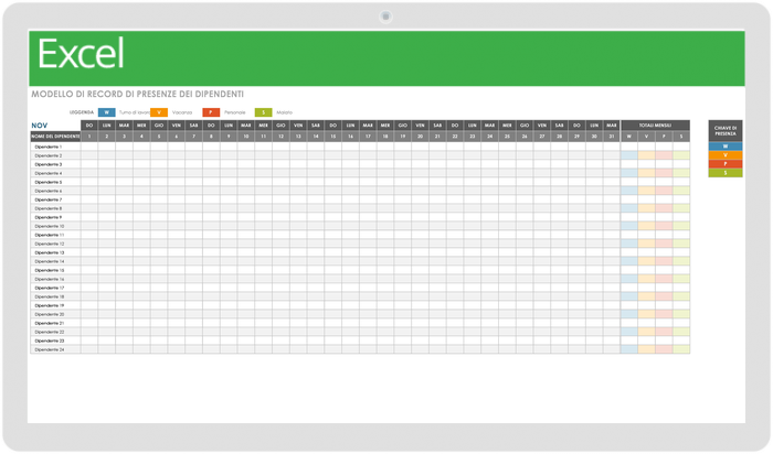 Modello di registrazione delle presenze dei dipendenti
