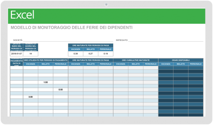 Modello di monitoraggio delle vacanze dei dipendenti