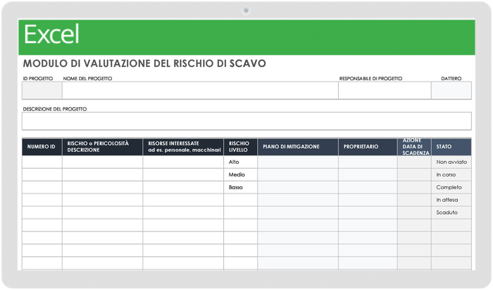 Modello di modulo di valutazione del rischio di scavo