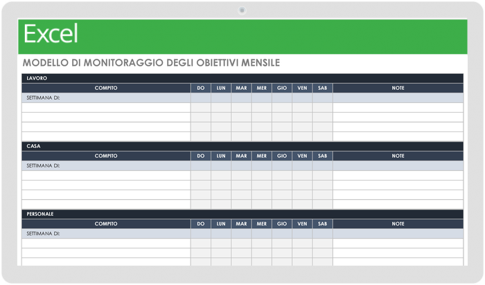 Modello di monitoraggio degli obiettivi mensili