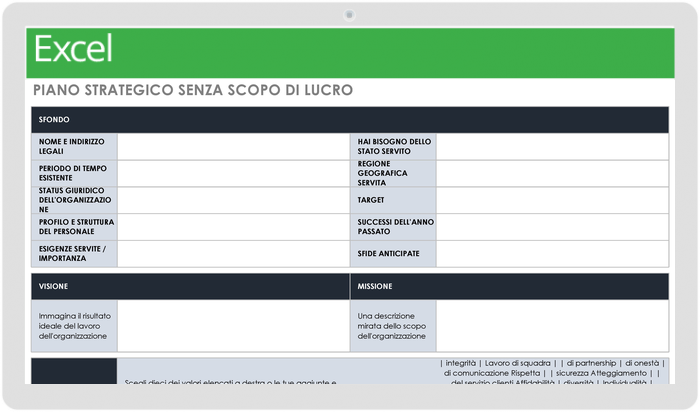 Modello di piano strategico senza scopo di lucro