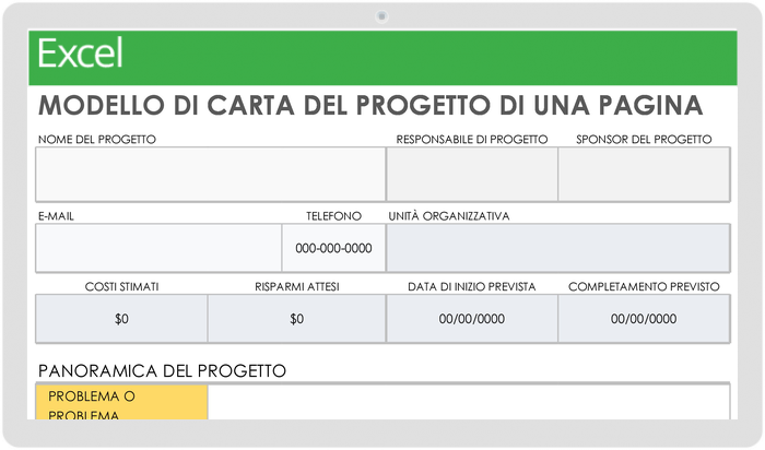 Modello di carta del progetto di una pagina