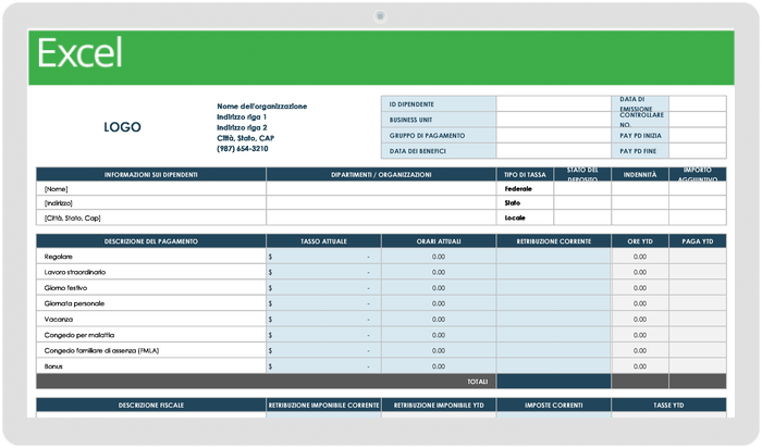Modello di busta paga dell'organizzazione