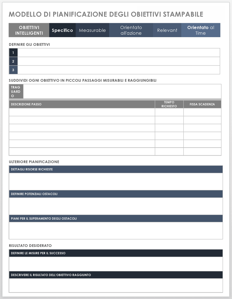 Modello di pianificazione degli obiettivi stampabile