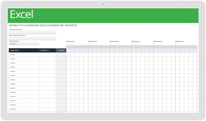 Modello di calendario di scadenza del progetto