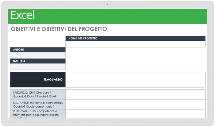 Modello di obiettivi e obiettivi del progetto