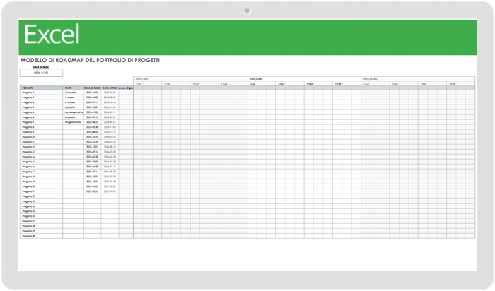 Modello di tabella di marcia del portafoglio di progetti