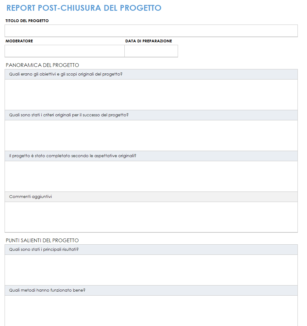 Modello di rapporto progetto post mortem