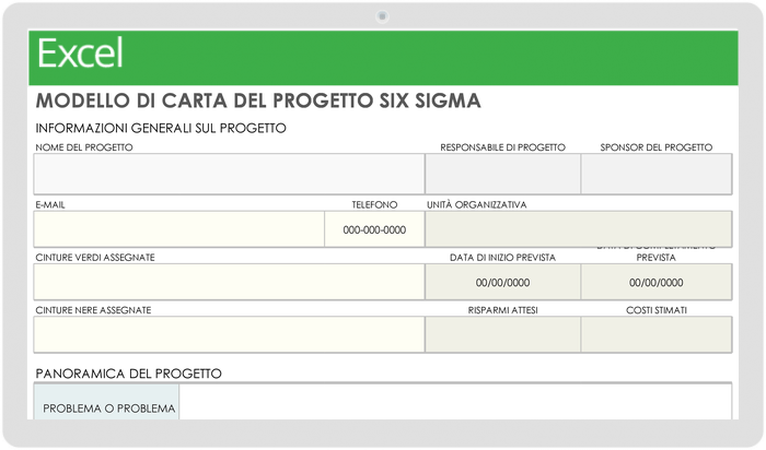 Modello di carta del progetto Six Sigma