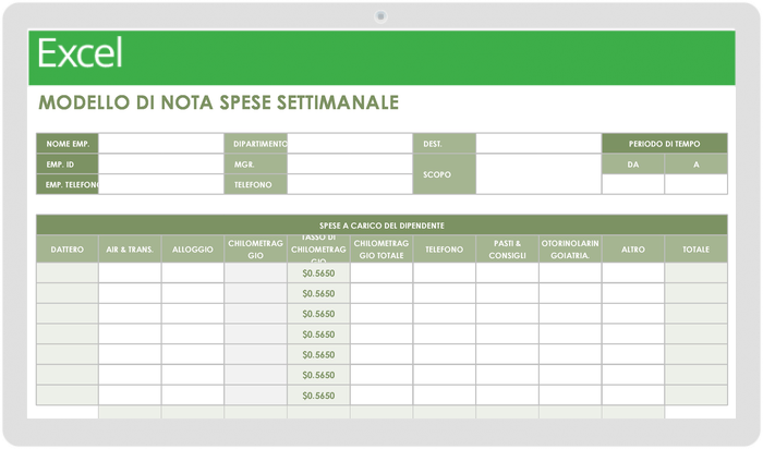 Modello per rapporto spese settimanale