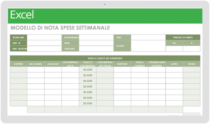 Modello di rapporto spese settimanale