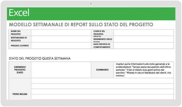 Rapporto settimanale sullo stato del progetto