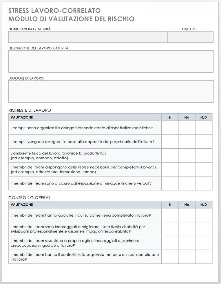 Modello di modulo di valutazione del rischio correlato allo stress sul lavoro