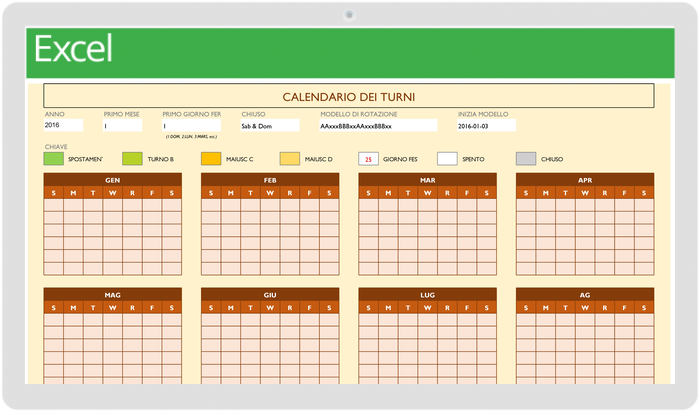 Modello di calendario del lavoro a turni