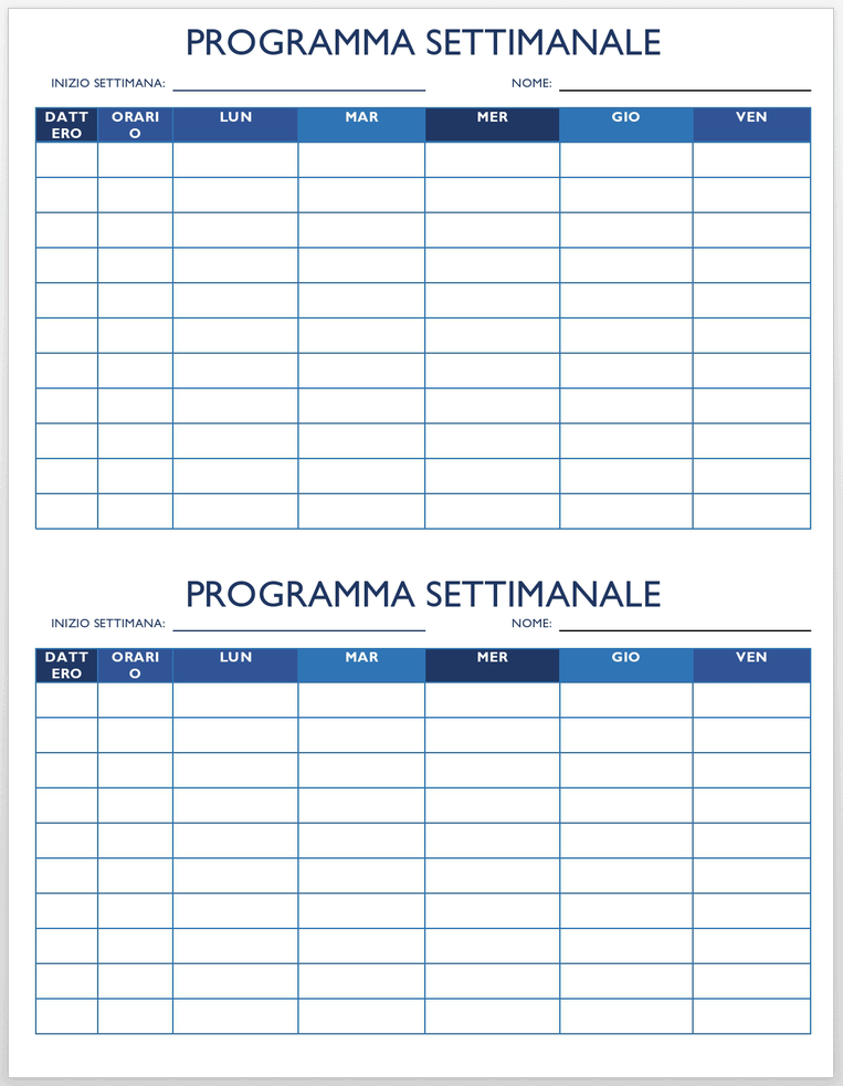 Programma di lavoro 5 Giorno 2 sul modello di pagina