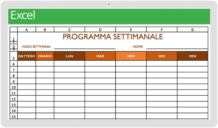 Programma di lavoro temporaneo 5 Giorno 2 sul modello di pagina