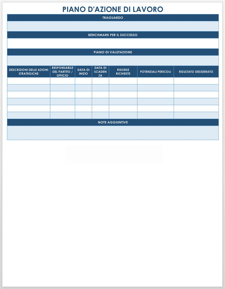 modello di piano di lavoro