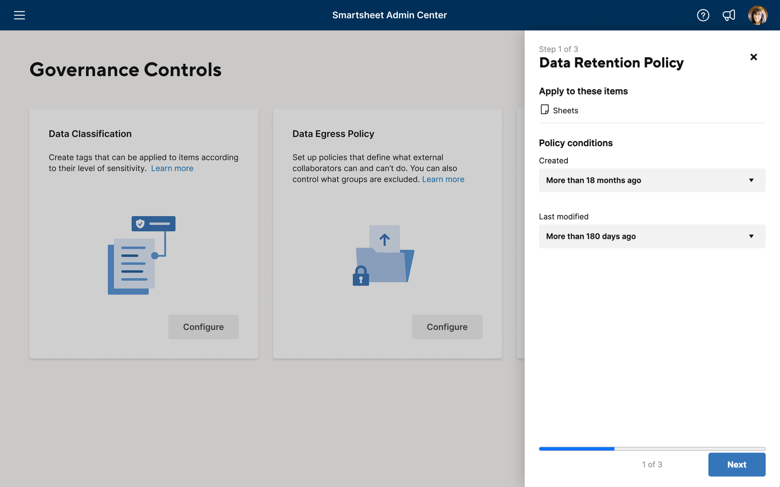 Smartsheet governance controls for data rentention