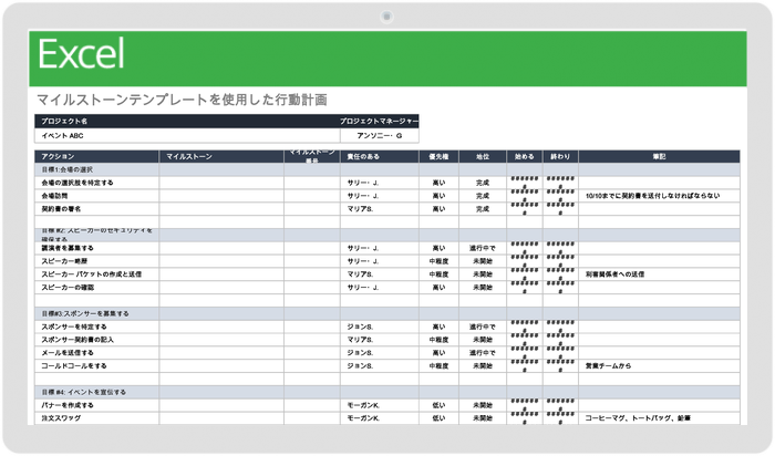 マイルストーン テンプレートを使用したアクション プラン