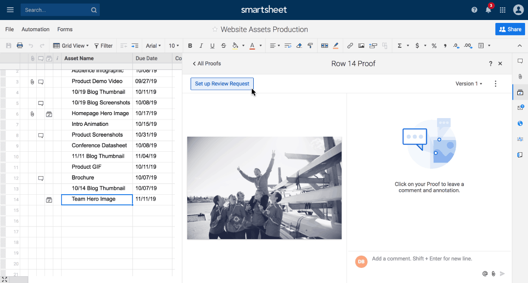 Screenshot of an image proof in Smartsheet