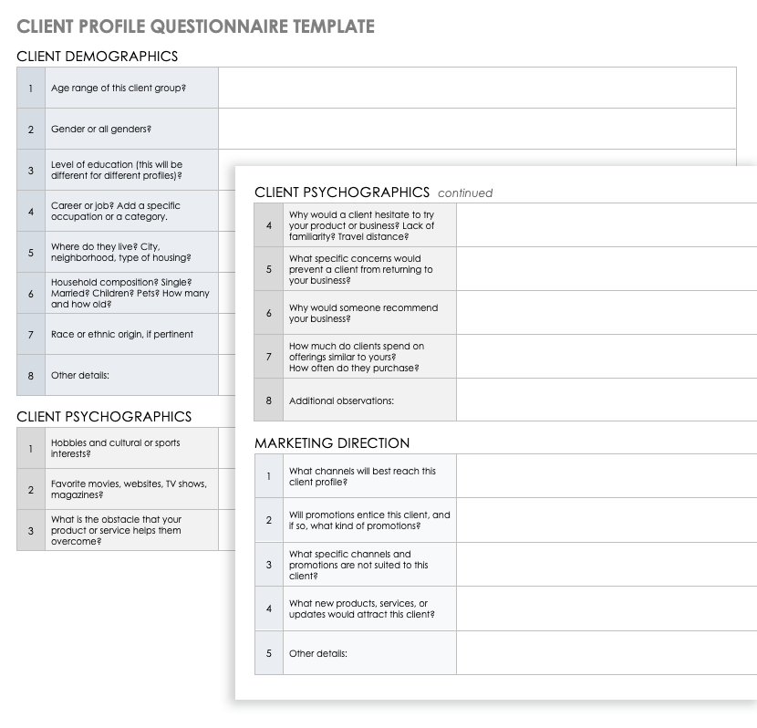 Client Profile Questionnaire Template