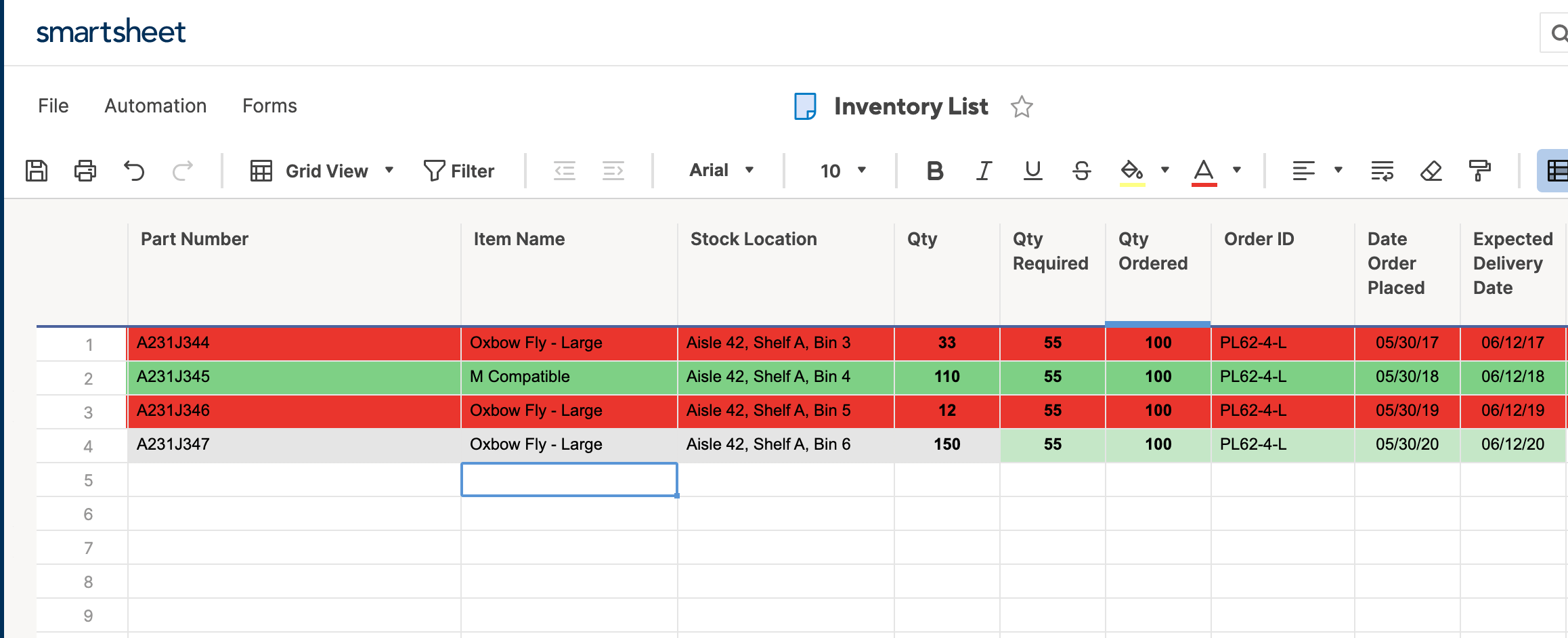 Item Name Conditional Formatting Smartsheet