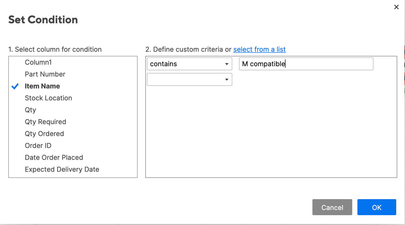 Item Name Conditioning Formatting