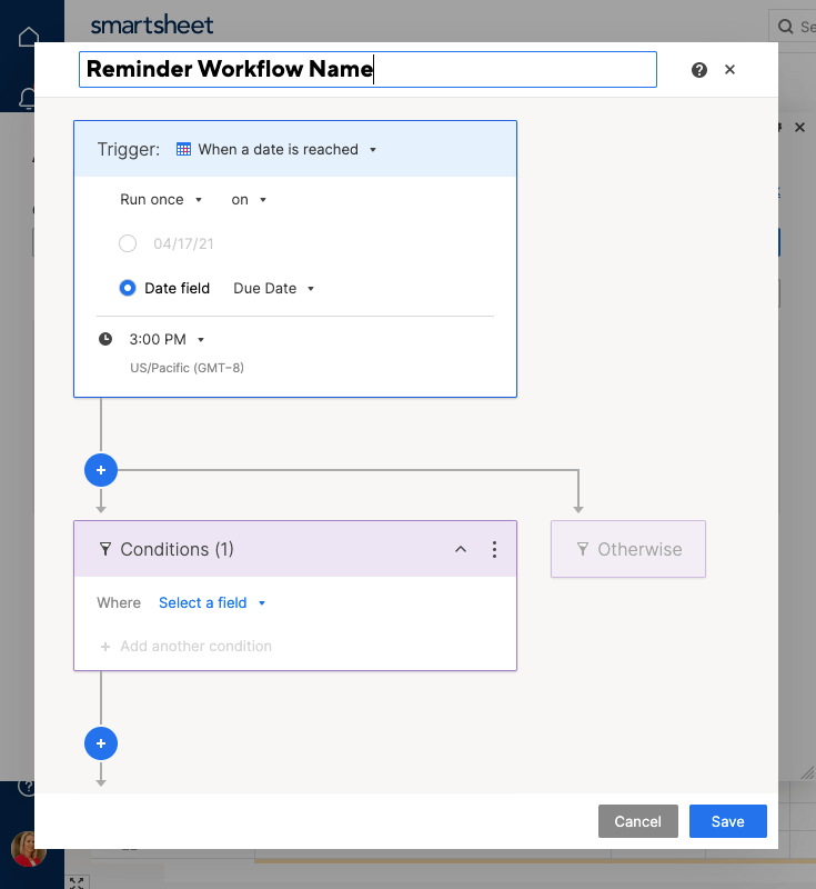 Set automatic reminder in Smartsheet