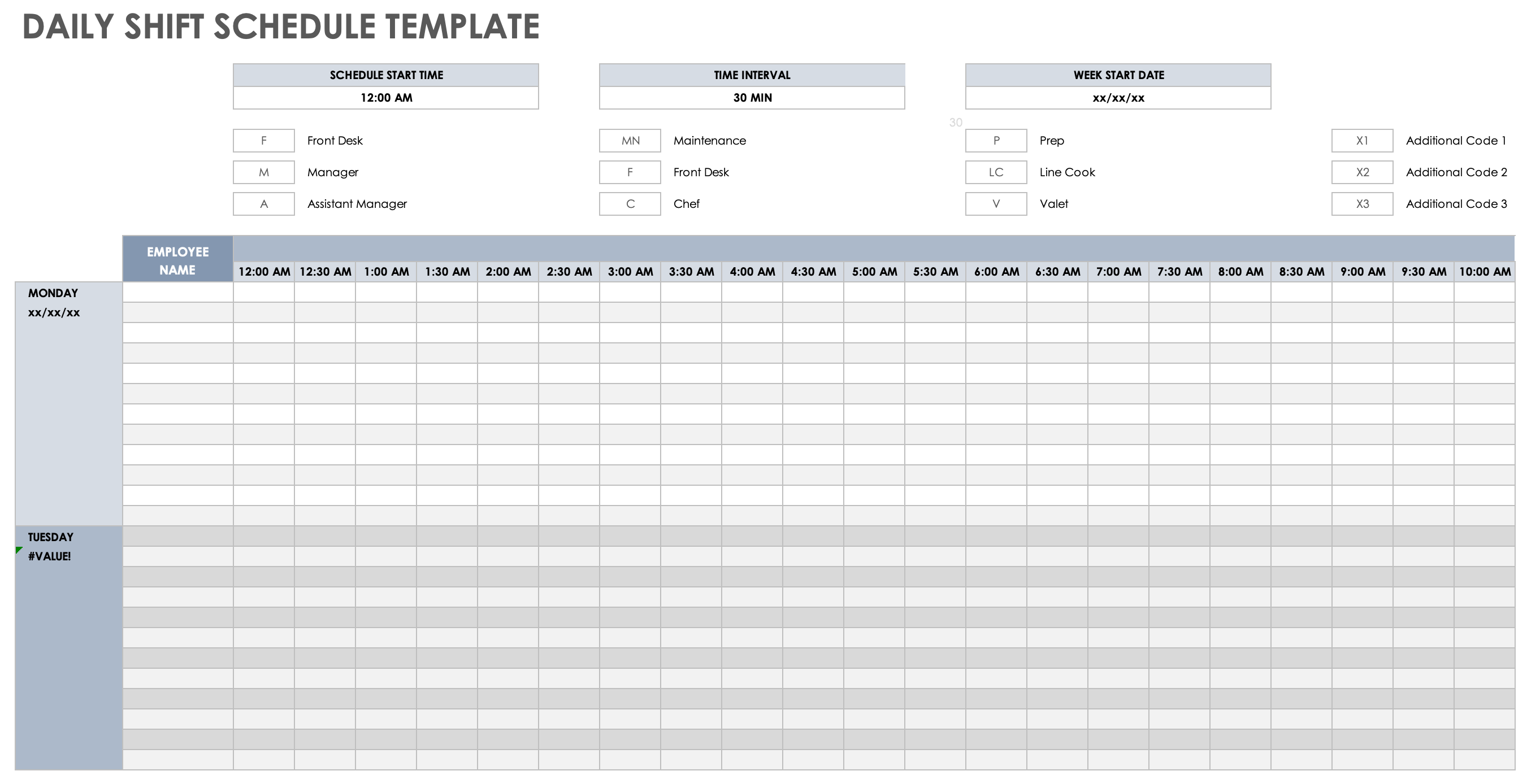 Daily Shift Calendar Template