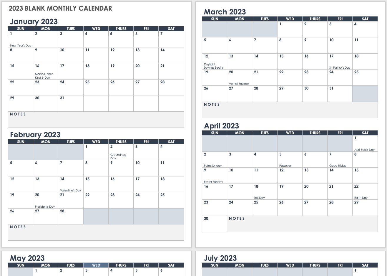 2023 Monthly Calendar Template