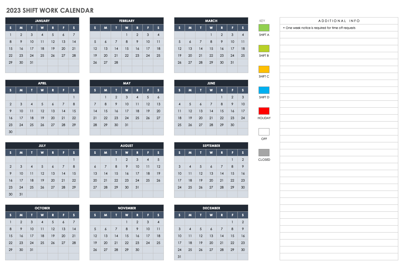 2023月轮班工作日历