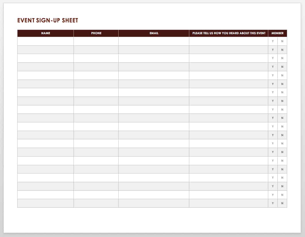 Event Sign-up Sheet Template