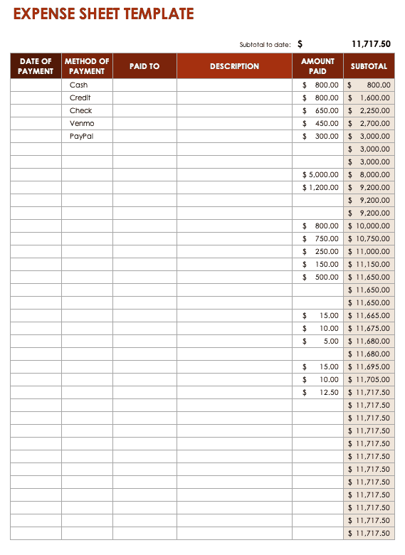 费用表模板