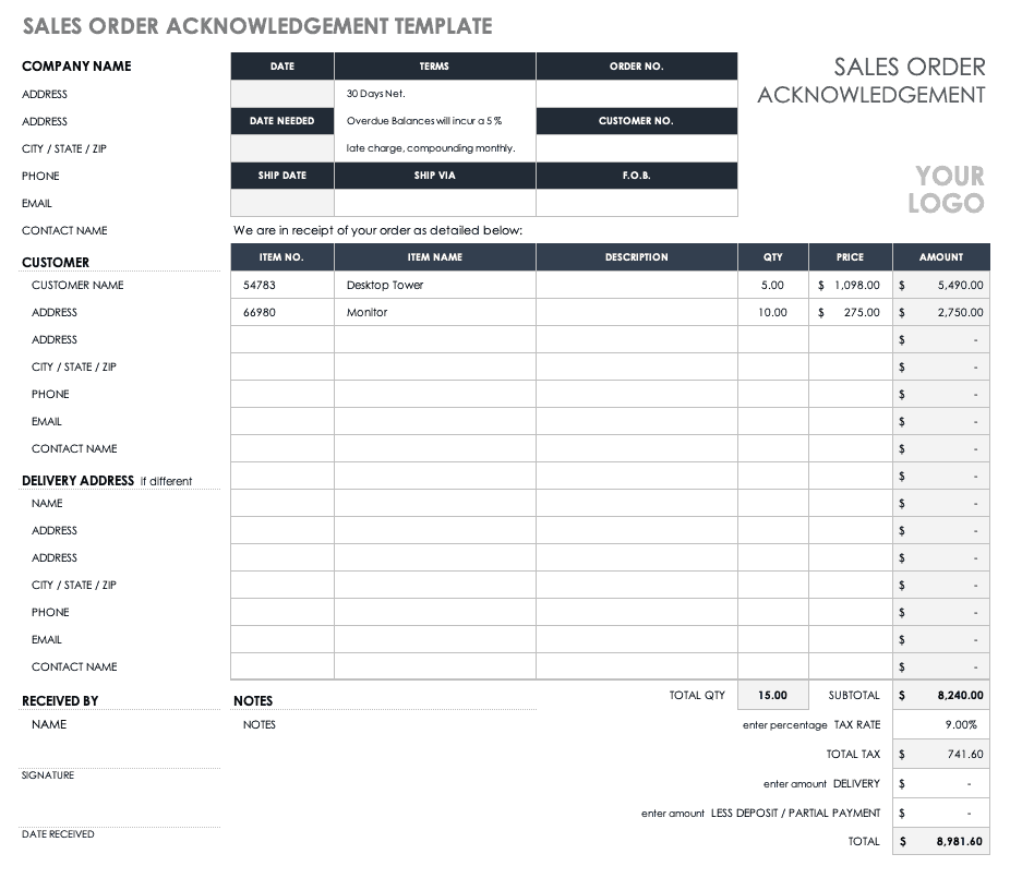 销售订单Acknowledgement Template