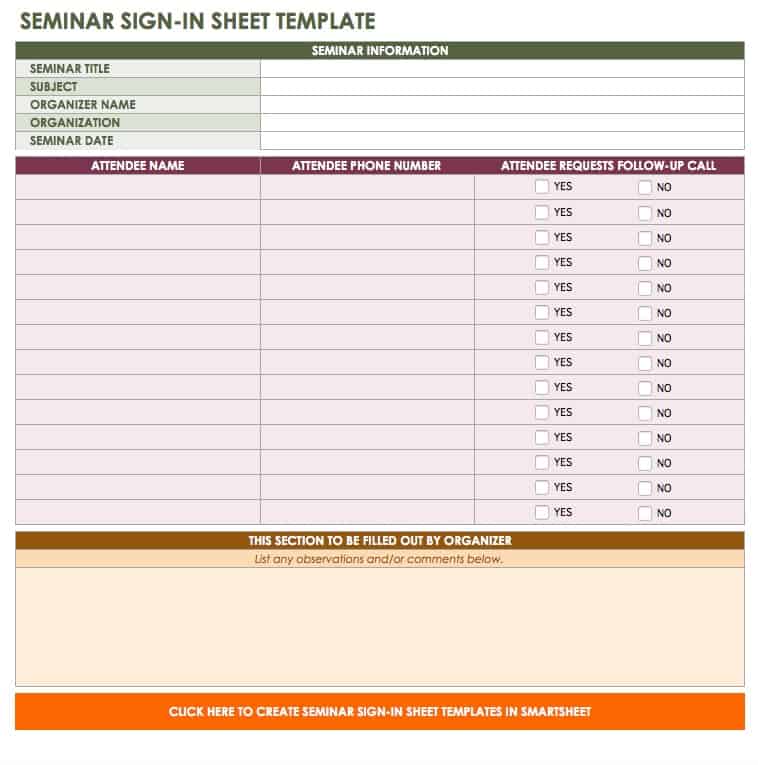 Seminar Sign-in Sheet Template