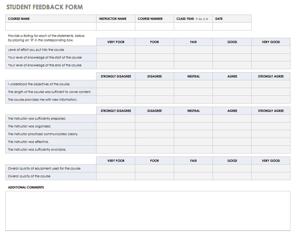 学生的反馈表单模板