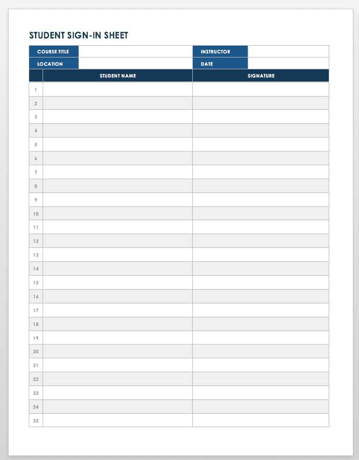 Student Sign-in Sheet Template