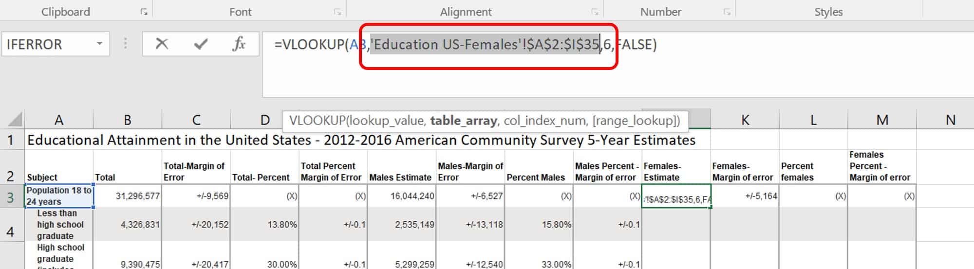 Excel VLOOKUP formula example